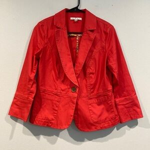 CAbi Hot Pink Single Button Blazer Jacket with Floral Interior Accents - Size 4